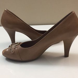 Brown, open-toe, high heels